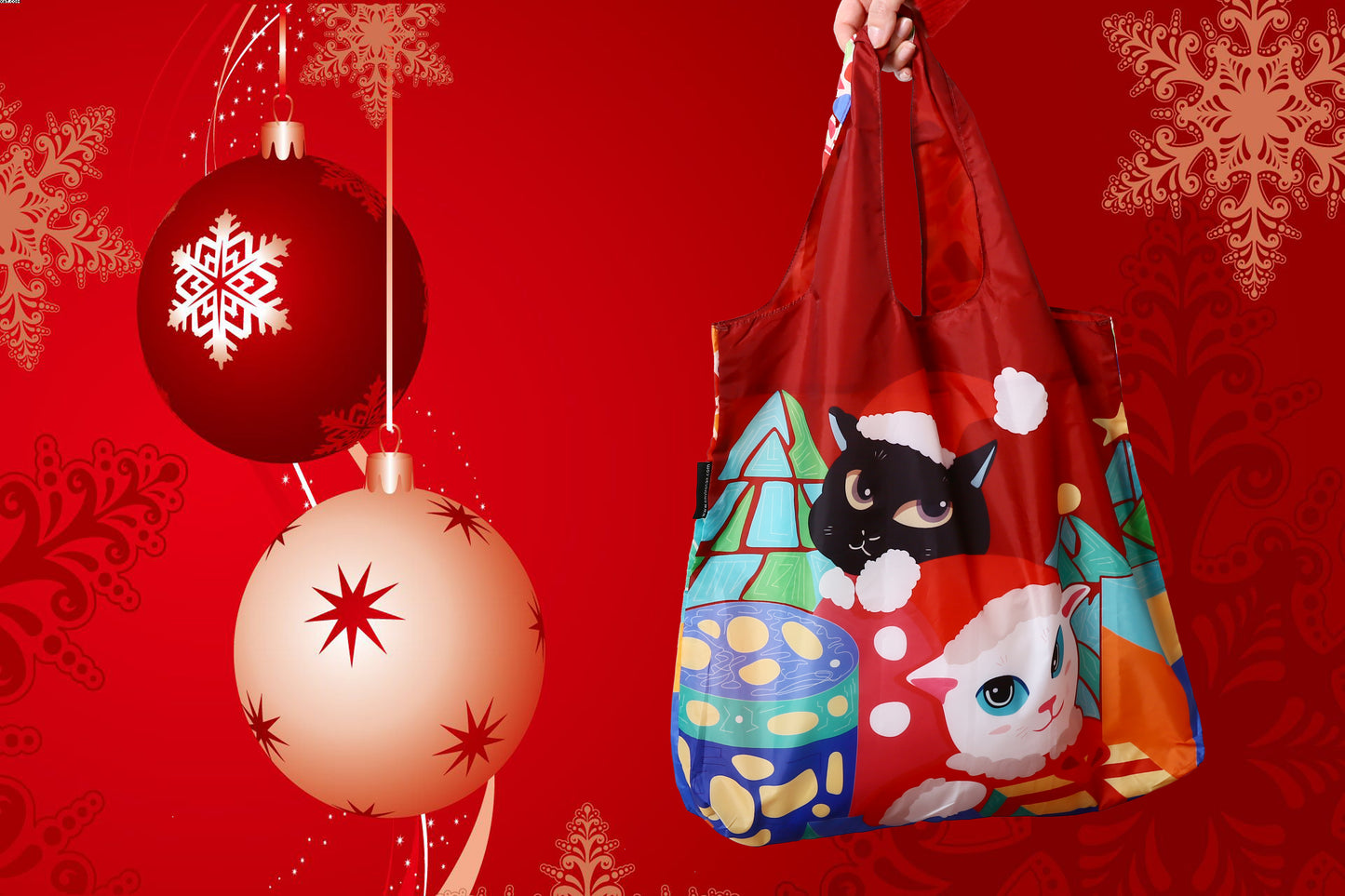 Envirosax Reusable Bag - Christmas Holiday Cat Red