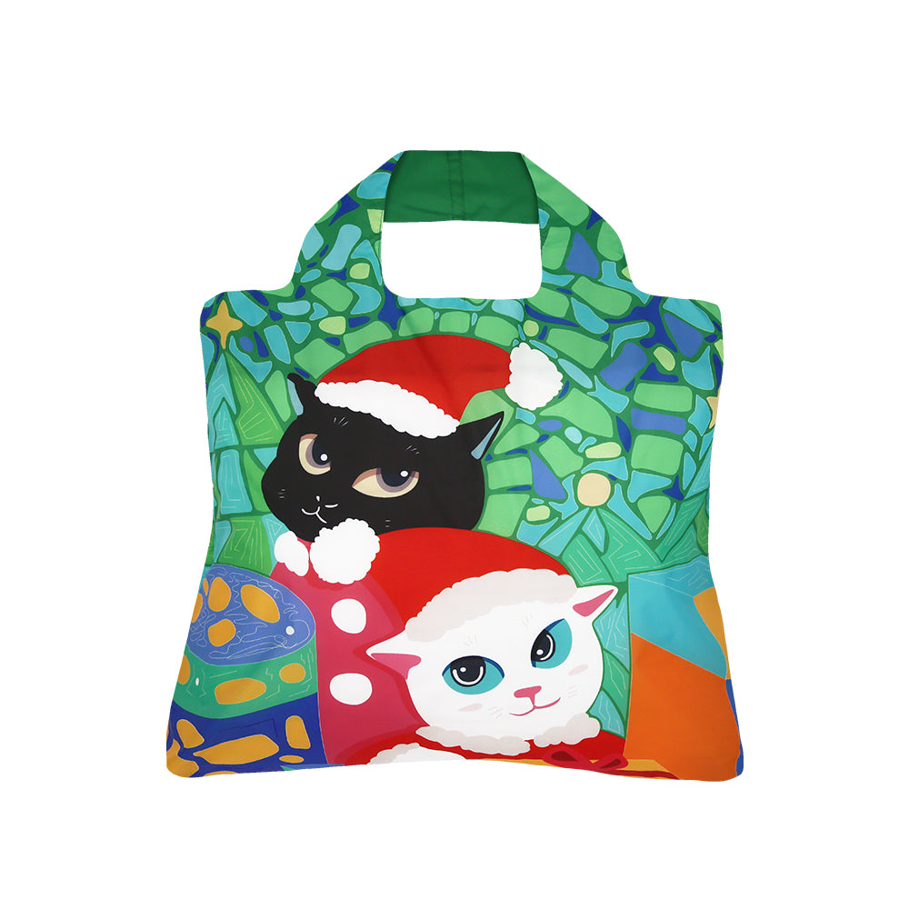 Envirosax Reusable Bag - Christmas Holiday Cat Green