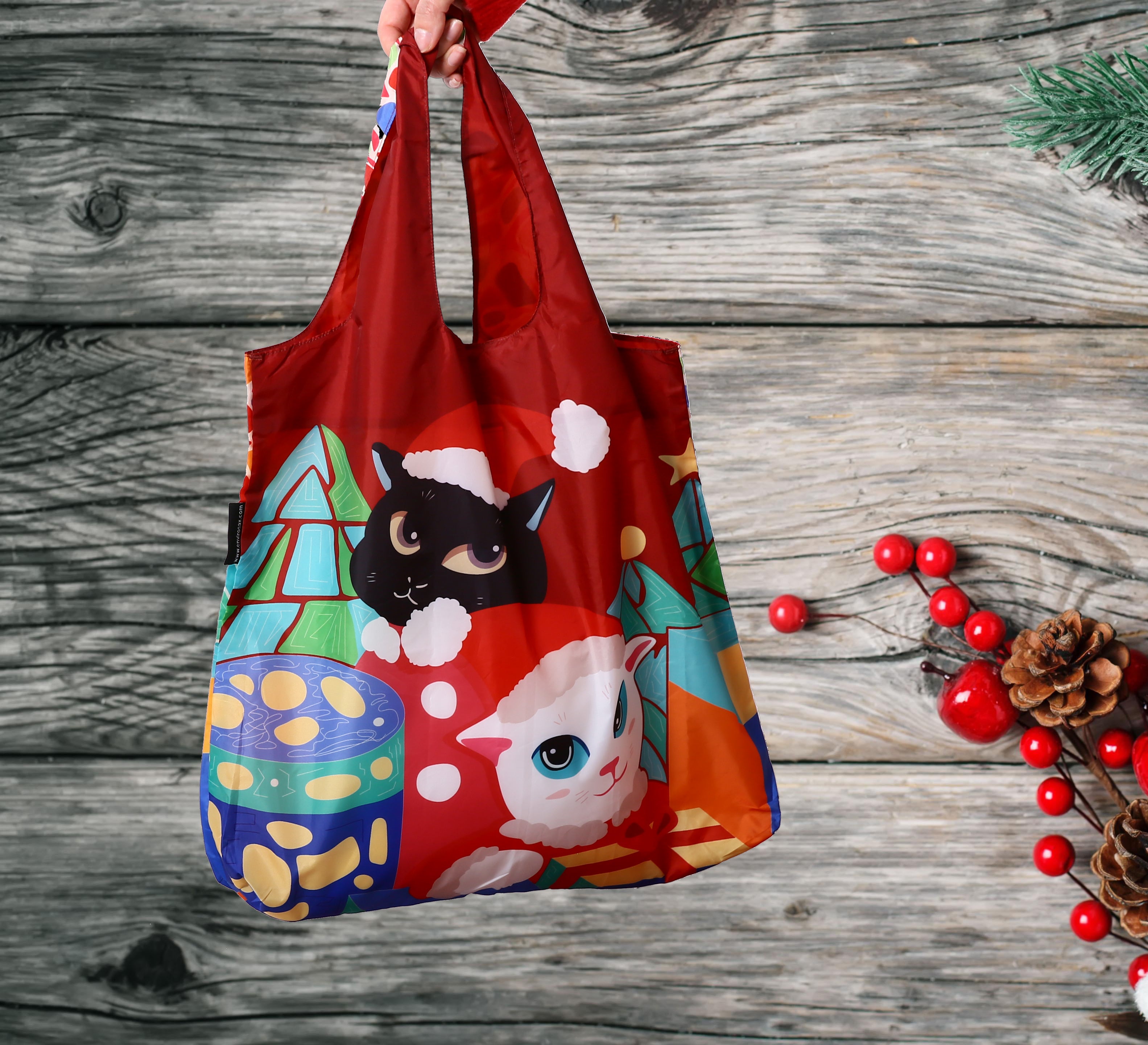 Bolsa reutilizable Envirosax - Gato navideño rojo