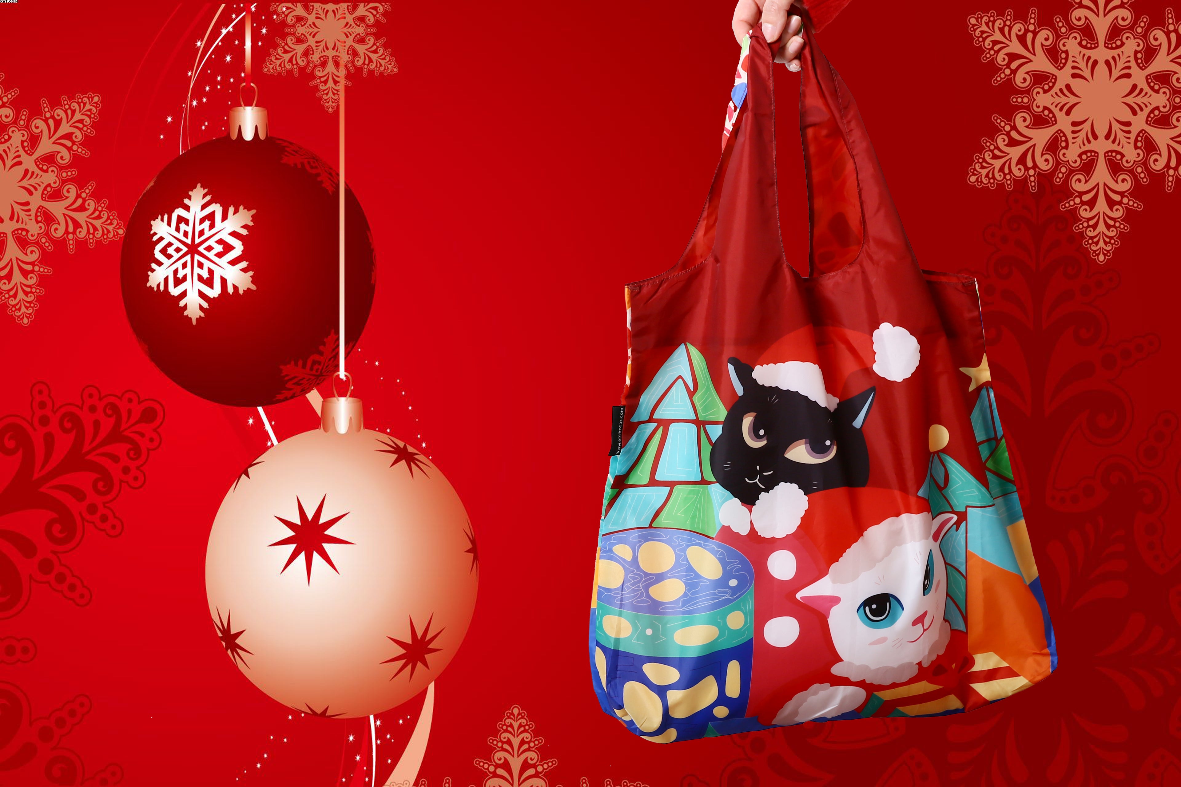 Bolsa reutilizable Envirosax - Gato navideño rojo