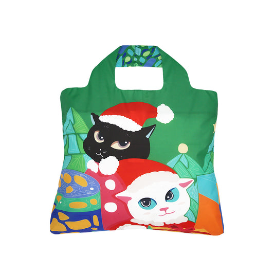 Envirosax Reusable Bag - Christmas Holiday Cat Green