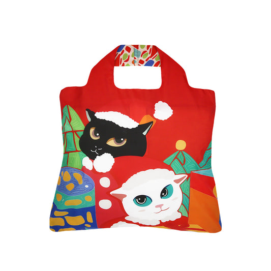 Envirosax Reusable Bag - Christmas Holiday Cat Red